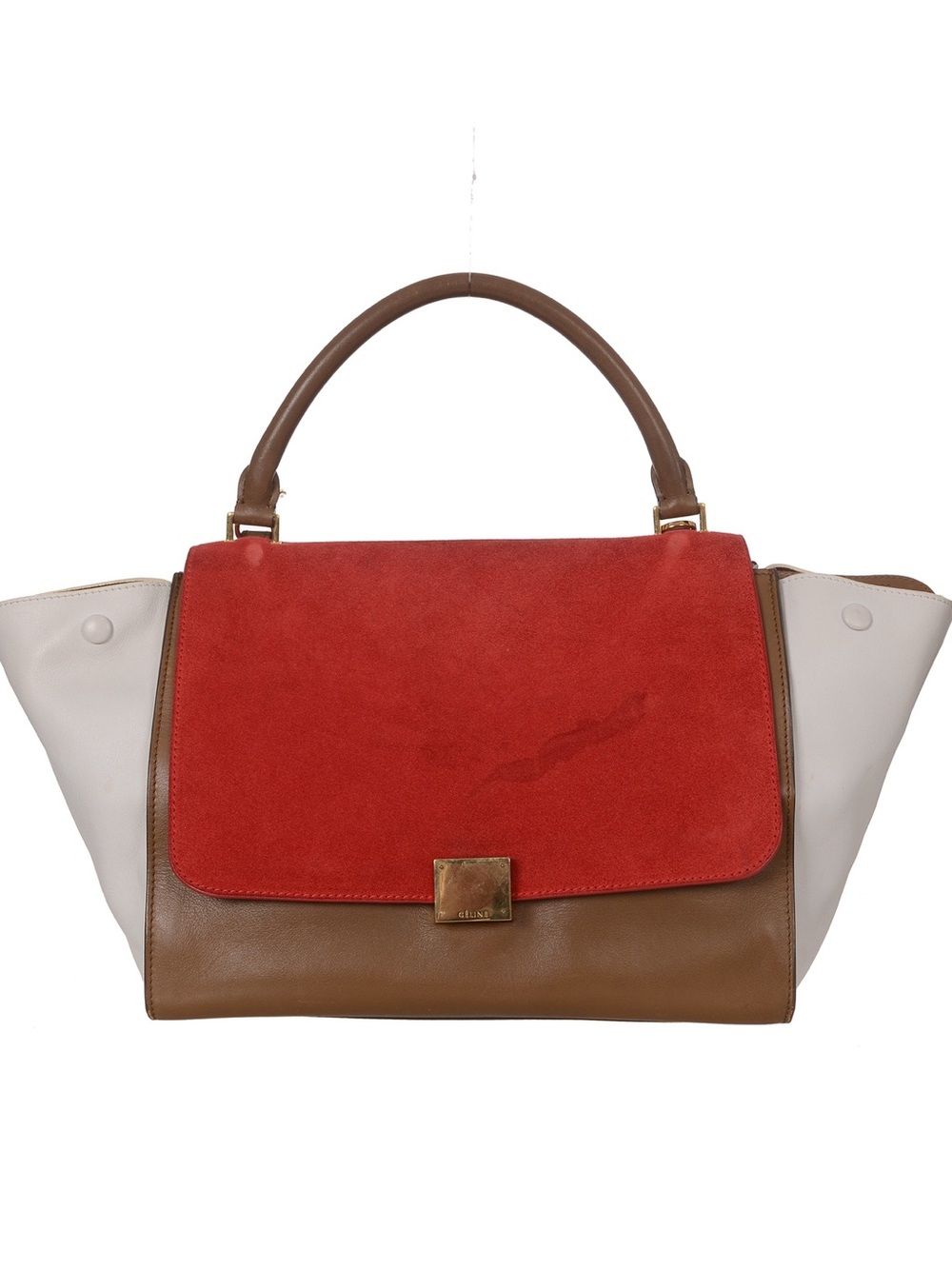 ♥️ Celine Tricolor Leather and Suede Red, Brown & Cream Top-Handle Bag♥️